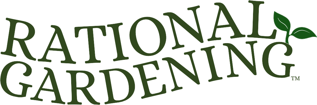 Curvy text logo for Rational Gardening with a sprout growing out of the last 'G'.