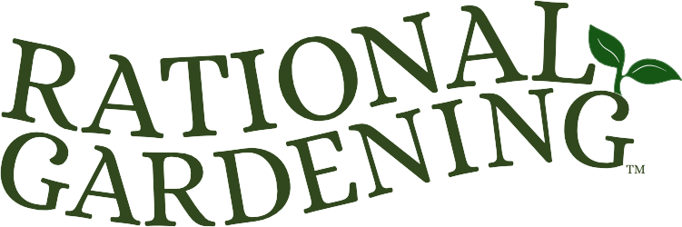 Curvy text logo for Rational Gardening with a sprout growing out of the last 'G'.