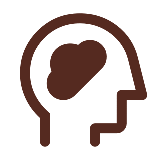 A brown graphic of a face shape and a brain in the noggin.
